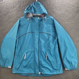 Woolrich Rain Anorak‎ Jacket Blue Teal Womens Large Hoodie Windbreaker Pockets